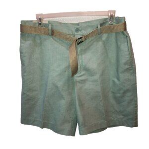 New Savane Select Edition Mens Size 38 Shorts with Belt Lt Green Flat Front NWT